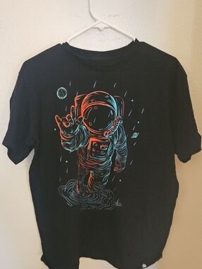 Black Graphic Tee with Neon Astronaut Design